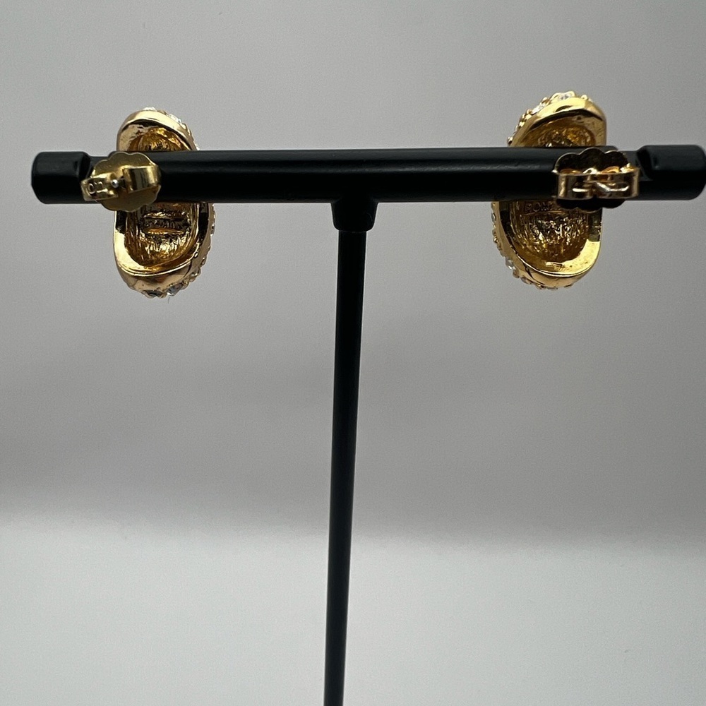 Roman Gold Tone and rhinestones pierced Earrings - Picture 4 of 14